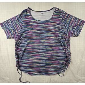Lands End Shirt Womens Rainbow Space Dye Ruched Side Ties Short Sleeve 3X